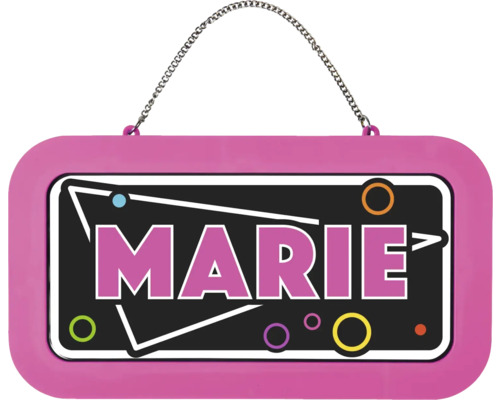 Cedulka na dveře se jménem Marie, růžový rám, kovový řetízek na zavěšení.