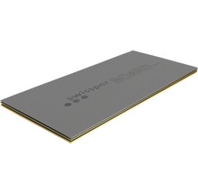 Stavební deska Swisspor Board o tloušťce 4 milimetry, šedý žebrovaný povrch a vícevrstvá konstrukce.