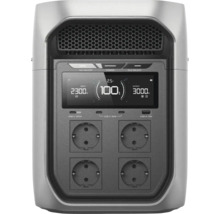 Přenosná napájecí stanice s displejem ukazujícím 100 procent nabití, čtyřmi zásuvkami a porty USB-C a USB-A.
