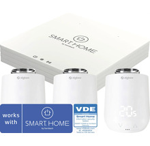 Startovací sada Smart Home by hornbach s bránou a třemi radiátorovými termostaty Zigbee, VDE testovaná bezpečnost informací.