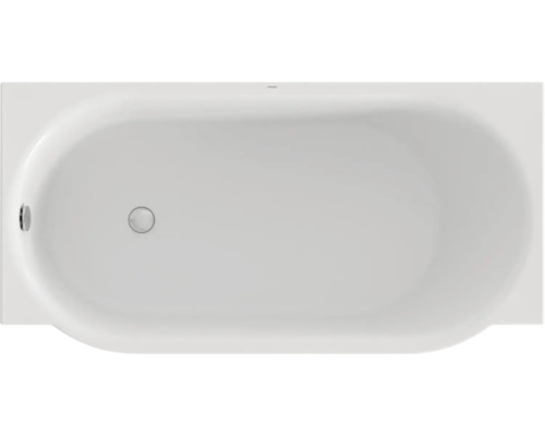 Bílá obdélníková vestavná vana s oválným vnitřním tvarem a bočním přepadem.