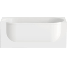 Bílá vana s čelním panelem v obdélníkovém tvaru.