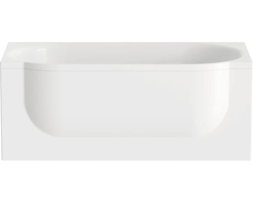 Bílá vana s čelním panelem v obdélníkovém tvaru.