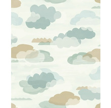 Tapeta se vzorem mraků v akvarelovém stylu v modré a béžové barvě.