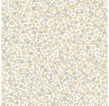 Tapeta s drobným květinovým vzorem v designu millefleurs, béžová a šedá v akvarelovém stylu.