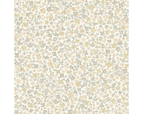 Tapeta s drobným květinovým vzorem v designu millefleurs, béžová a šedá v akvarelovém stylu.