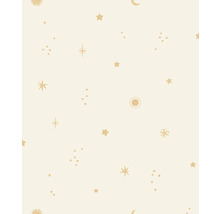 Vliesová tapeta s hvězdami, slunci a měsíci v hravém designu pro dětský pokoj.