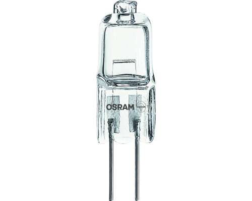 Halogenová žárovka Osram G4 s kolíkovou paticí z čirého skla s viditelným vláknem.