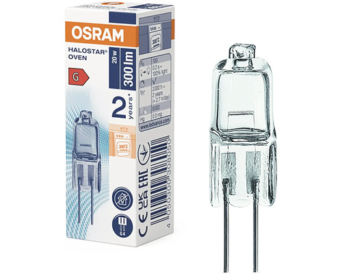 Halogenová žárovka do trouby Osram Halostar 20 Watt G4 300 lumenů odolná do 300 stupňů Celsia.