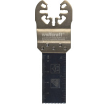 Ponorný pilový list Wolfcraft pro multifunkční nářadí, na dřevo a PVC, s měřítkem v centimetrech a palcích.