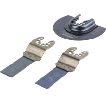 Wolfcraft 3dílná sada pro multifunkční nářadí se dvěma ponornými pilovými listy a jedním segmentovým pilovým listem.