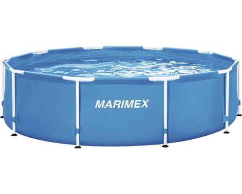 Nadzemní bazén Marimex Florida 3,05 x 0,76 m bez příslušenství Bazén Marimex s konstrukcí, kulatý, modrý s bílým kovovým rámem, naplněný vodou.
