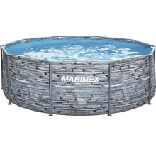 Kruhový bazén Marimex s kovovou konstrukcí a dekorem kamene.