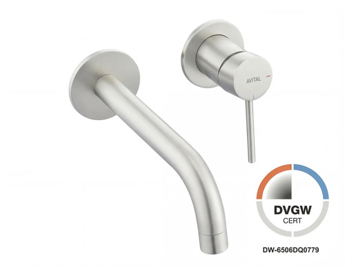 Podomítková umyvadlová baterie Avital v nerezovém provedení s odděleným výtokem a pákou, certifikace DVGW.