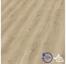Laminátová podlaha se světlou strukturou dřeva, 72 hodinová odolnost proti vodě a vysoká odolnost proti opotřebení.