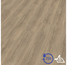 Laminátová podlaha se strukturou dřeva, voděodolná po dobu sedmdesáti dvou hodin a odolná proti poškrábání.