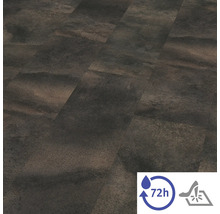 Podlahová krytina v tmavém kamenném vzhledu, voděodolná až 72 hodin a odolná proti nárazu.