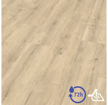 Laminátová podlaha s dekorem dubu a texturou dřeva, voděodolná až 72 hodin a světlostálá.