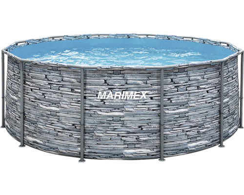 Nadzemní bazén Florida 3,66 x 1,22 m bez příslušenství motiv kámen Kulatý bazén s rámovou konstrukcí Marimex s motivem kamene a šedým kovovým rámem, naplněný vodou.