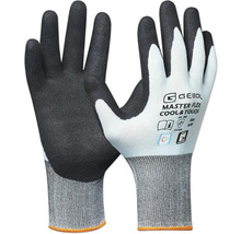 Montážní rukavice Gebol Master Flex Cool & Touch v šedé a černé barvě, velikost 8, bezešvý úplet s nitrilovým povrchem a funkcí touch.