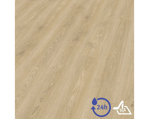 Laminátová podlaha se vzhledem dubu se strukturovaným povrchem, odolná proti vodě po dobu 24 hodin a odolná proti nárazu.