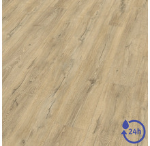Laminátová podlaha se vzhledem světlého dubu s kresbou dřeva. Voděodolná až 24 hodin.