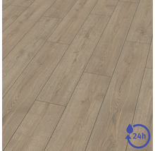 Laminátová podlaha se vzhledem dřeva s 24hodinovou odolností proti vodě.