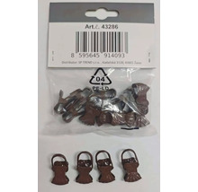 Hnědé skřipce na záclony s očkem, balení v plastovém sáčku.