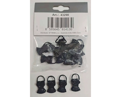 Záclonové žabky, černé matné - 10ks Černé dekorativní svorky na záclony z kovu v průhledném balení s čárovým kódem.