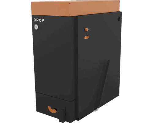 Kotel OPOP černý s oranžovým víkem a tlakoměrem.