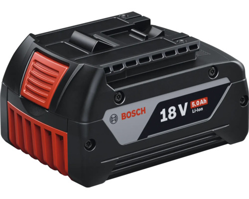 Akumulátor Bosch Professional GBA 18V 5,0 Ah, 1600A002U5 Akumulátor Bosch 18 Voltů 5,0 Ampérhodin Lithium-Iontový v černé a červené barvě.