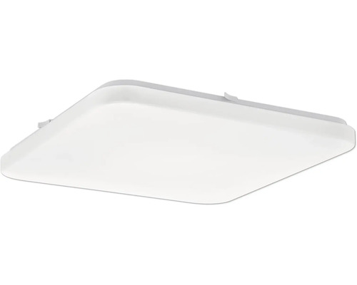 Čtvercové stropní LED svítidlo se zaoblenými rohy a plochým profilem.