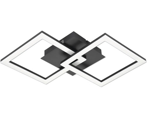 Moderní stropní LED svítidlo skládající se ze dvou do sebe zapadajících čtvercových rámů v černé a bílé barvě.