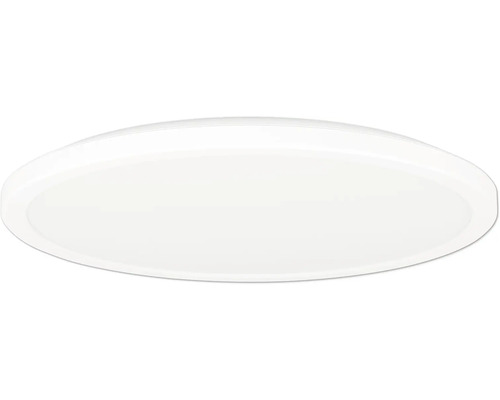 Kulaté bílé LED stropní svítidlo v plochém provedení.