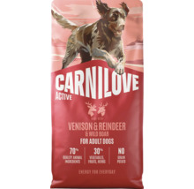 Carnilove Active granule pro dospělé psy se zvěřinou, sobem a divočákem, bez obilovin a brambor, 70 procent živočišných složek.