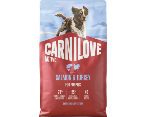 Carnilove Active granule pro štěňata s lososem a krůtou, bez obilovin, vysoký obsah masa.