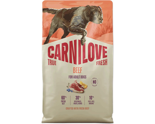 Carnilove True Fresh Beef granule pro dospělé psy, 60 procent čerstvého hovězího masa, bez obilovin a brambor.
