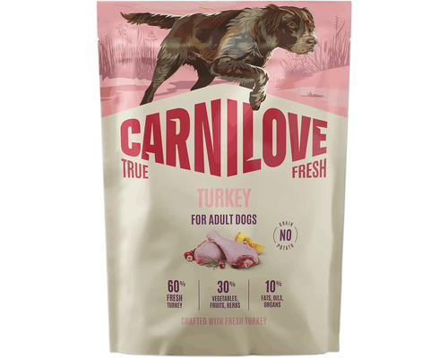 Krmivo pro dospělé psy Carnilove True Fresh Turkey, bez obilovin a brambor, s 60 procenty čerstvého krůtího masa.