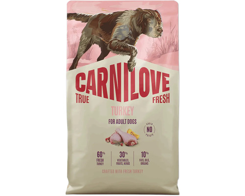 Krmivo Carnilove True Fresh s krůtím masem pro dospělé psy, bez obilovin, bez brambor, 60 procent čerstvého krůtího masa.