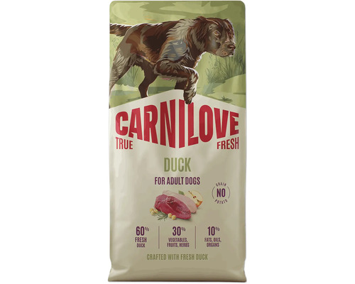 Carnilove True Fresh Duck granule pro dospělé psy, bez obilovin a bez brambor, šedesát procent čerstvé kachny.