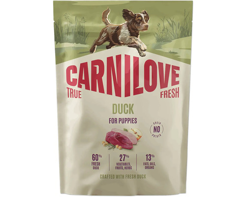 Carnilove True Fresh Duck krmivo pro štěňata, balení s 60 procenty čerstvé kachny, receptura bez obilovin a brambor.