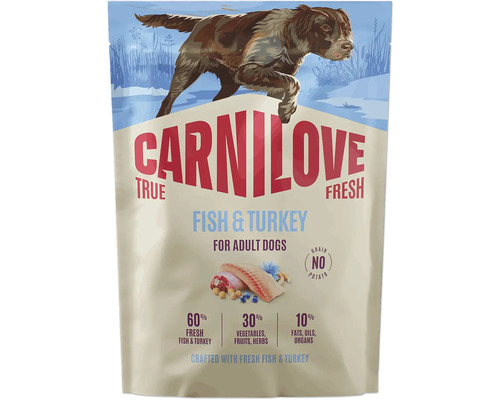 Krmivo pro psy Carnilove True Fresh Fish & Turkey pro dospělé psy, bez obilovin a brambor, 60 procent čerstvých ryb a krocana.