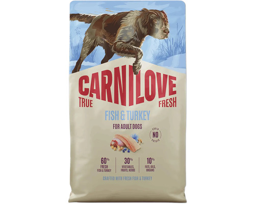 Carnilove True Fresh granule pro dospělé psy s rybou a krůtou, bez obilovin a brambor, 60 procent čerstvého masa.