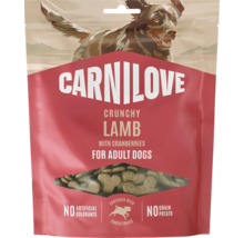 Křupavé pamlsky pro psy Carnilove s jehněčím a brusinkami pro dospělé psy, bez obilovin a brambor.