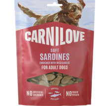 Pamlsky Carnilove Soft Sardines pro dospělé psy s medvědím česnekem a bylinkami, bez obilovin, brambor a umělých barviv.