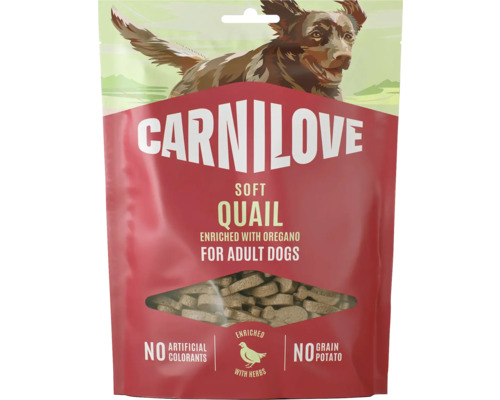 Carnilove Soft Snack křepelka s oreganem pro dospělé psy, bez obilovin a brambor, bez umělých barviv.