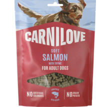 Carnilove Soft Snack losos s tymiánem pro dospělé psy, červený obal, bez obilovin, brambor a barviv, obohaceno bylinkami.