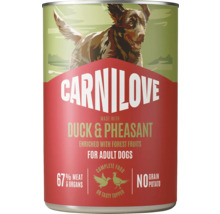 Carnilove krmivo pro dospělé psy kachna a bažant, 67 procent masa a vnitřností, bez obilovin a brambor.