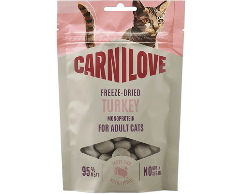 Carnilove pochoutky pro kočky mrazem sušené krůtí monoprotein pro dospělé kočky 95 procent masa bez obilovin a cukru
