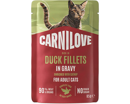 Carnilove kapsička pro kočky, kachní filety v omáčce, obohaceno o šantu kočičí, pro dospělé kočky, 85 gramů